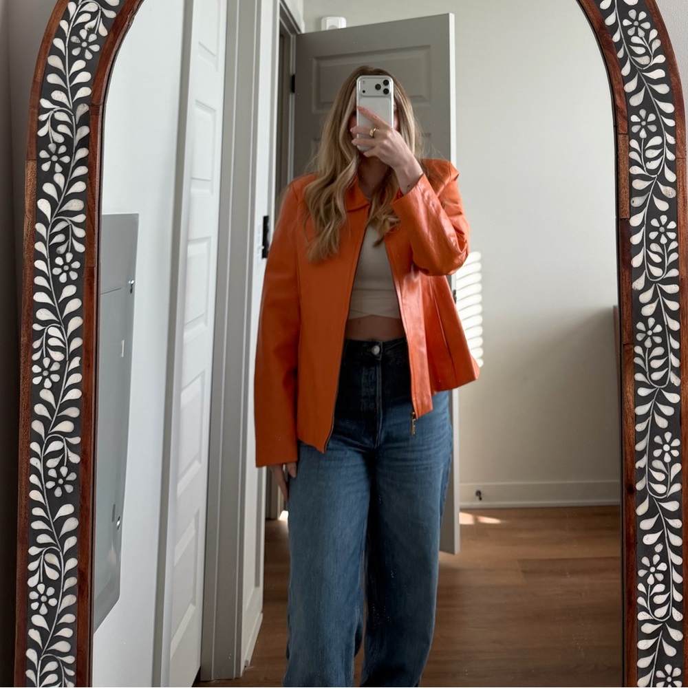 Black Rivet Vintage Orange Genuine Leather Jacket